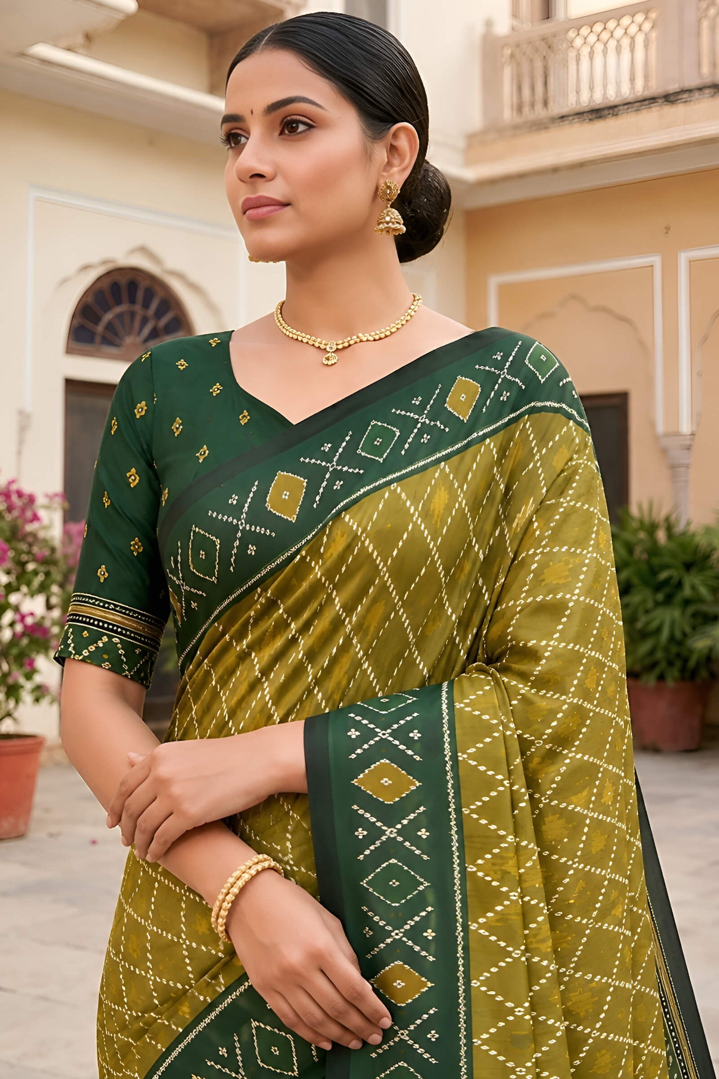 Imbrication Green Patola Silk Saree with Evocative Blouse Piece