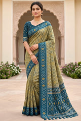 Charming Mehndi Patola Silk Saree with Trendy Blouse Piece