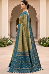 Charming Mehndi Patola Silk Saree with Trendy Blouse Piece