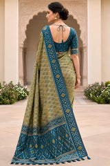 Charming Mehndi Patola Silk Saree with Trendy Blouse Piece