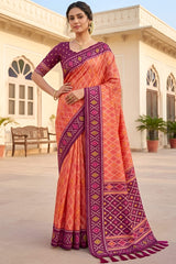 Glorious Orange Patola Silk Saree with Gleaming Blouse Piece