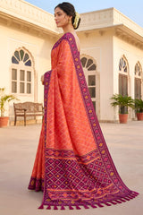 Glorious Orange Patola Silk Saree with Gleaming Blouse Piece