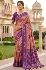 Sizzling Pink Patola Silk Saree with Vestigial Blouse Piece