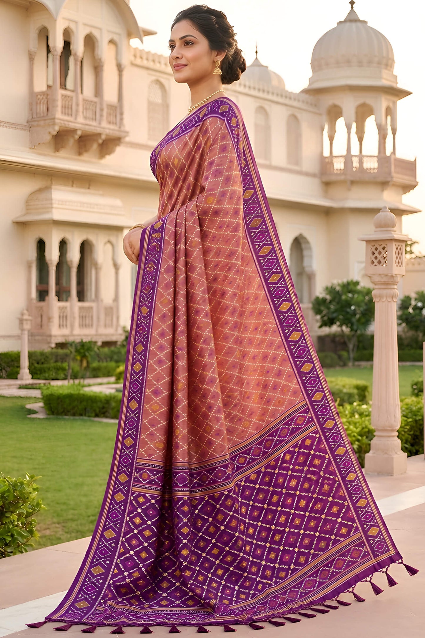 Sizzling Pink Patola Silk Saree with Vestigial Blouse Piece