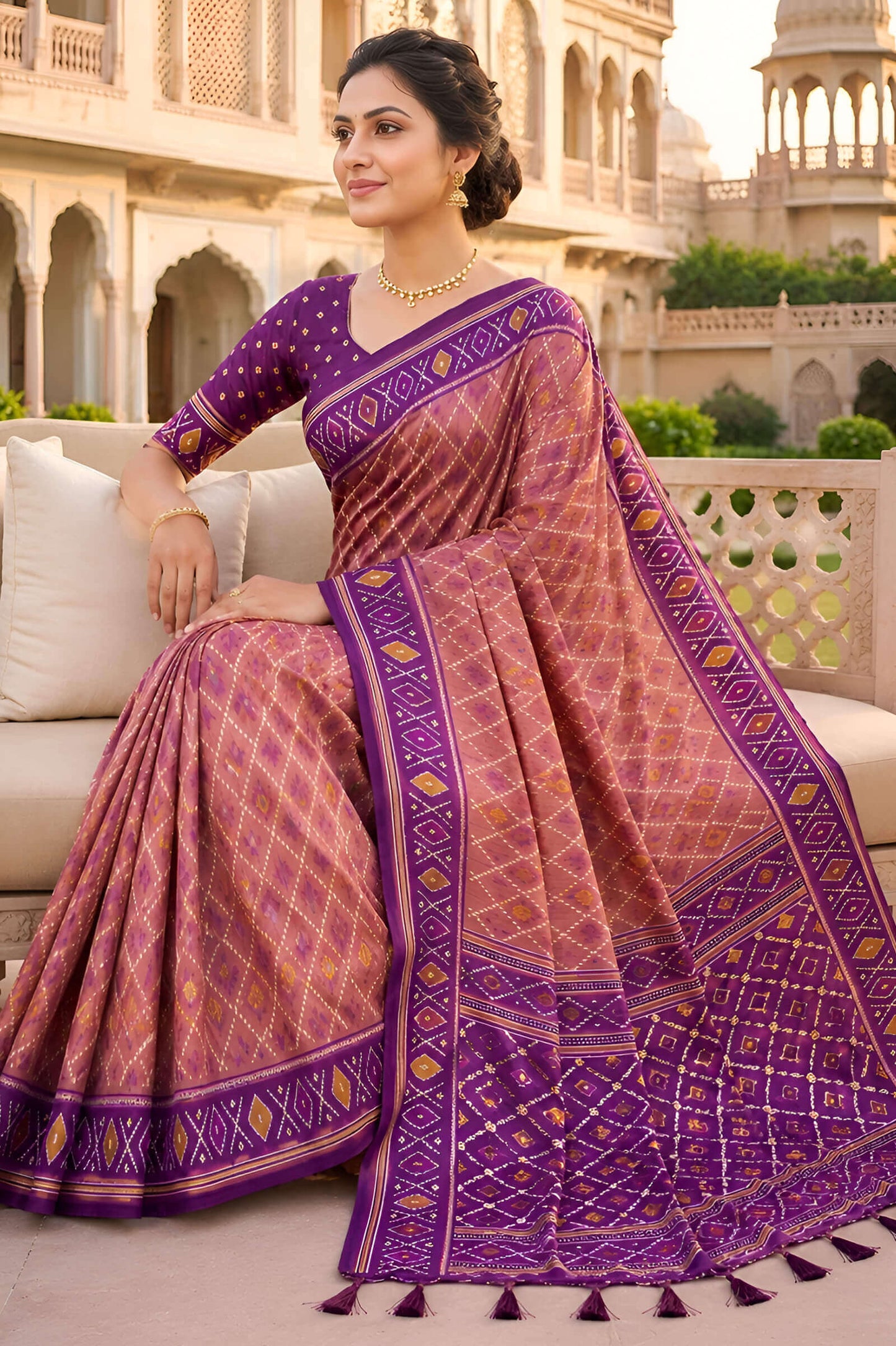 Sizzling Pink Patola Silk Saree with Vestigial Blouse Piece