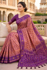 Sizzling Pink Patola Silk Saree with Vestigial Blouse Piece