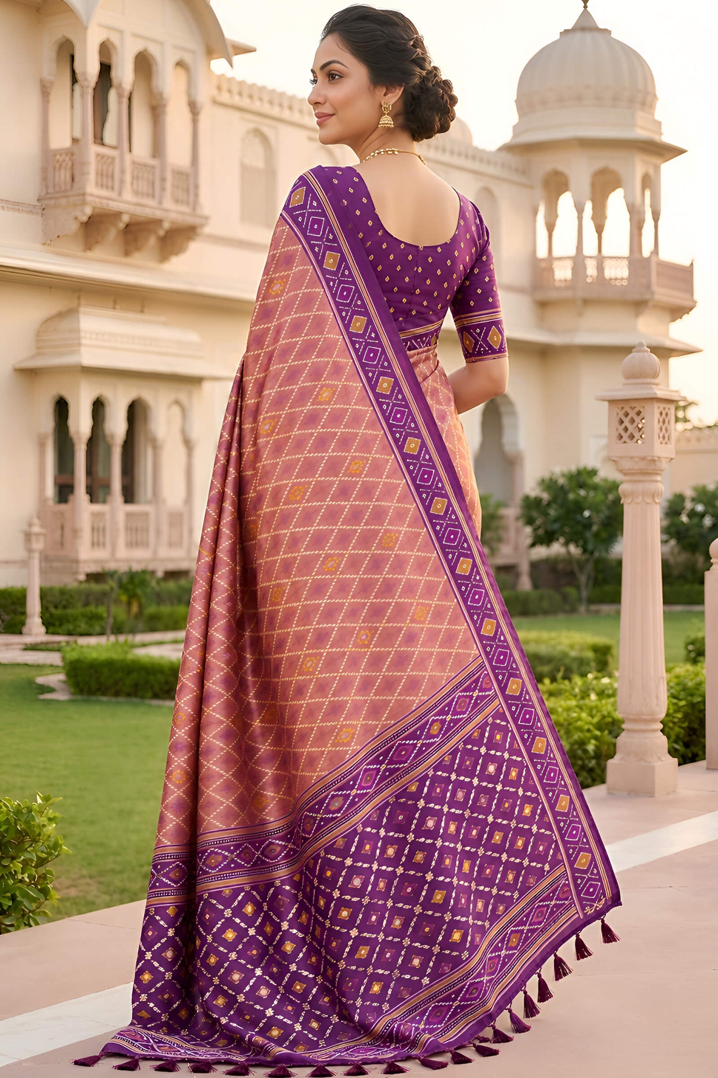 Sizzling Pink Patola Silk Saree with Vestigial Blouse Piece