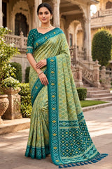 Amazing Pista Patola Silk Saree with Excellent Blouse Piece