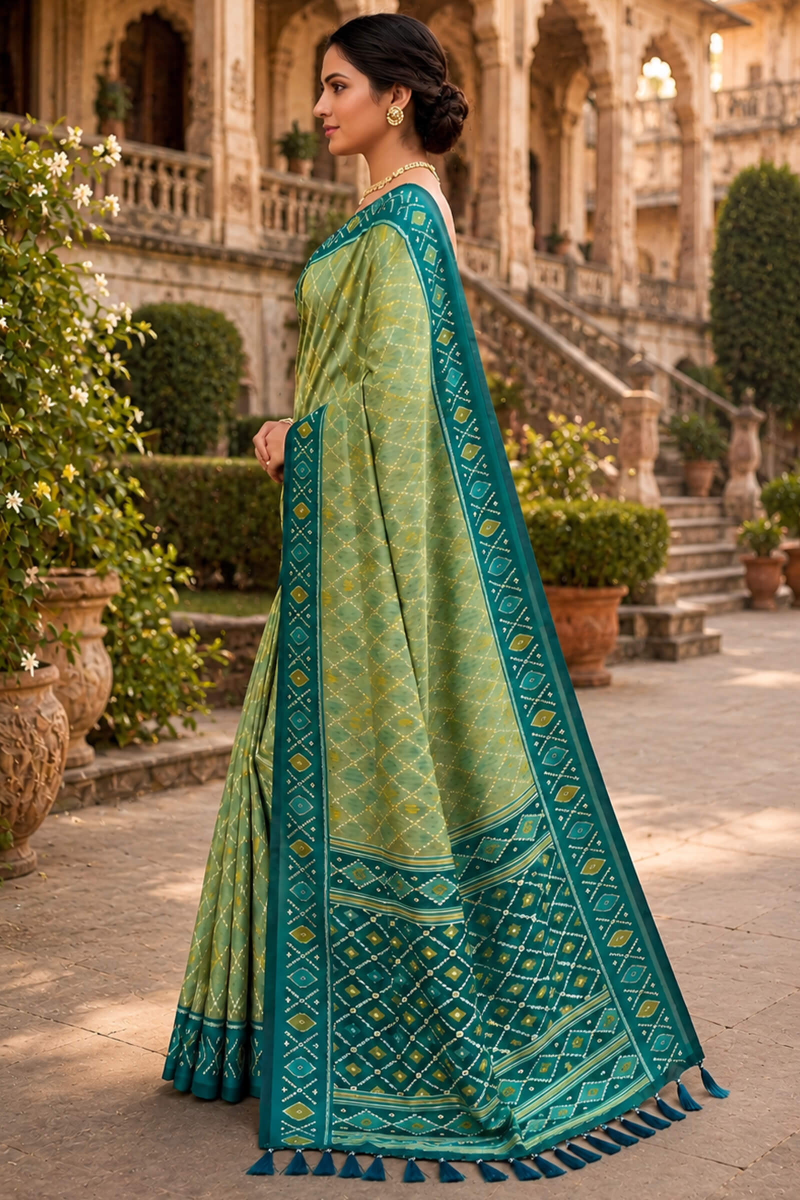 Amazing Pista Patola Silk Saree with Excellent Blouse Piece