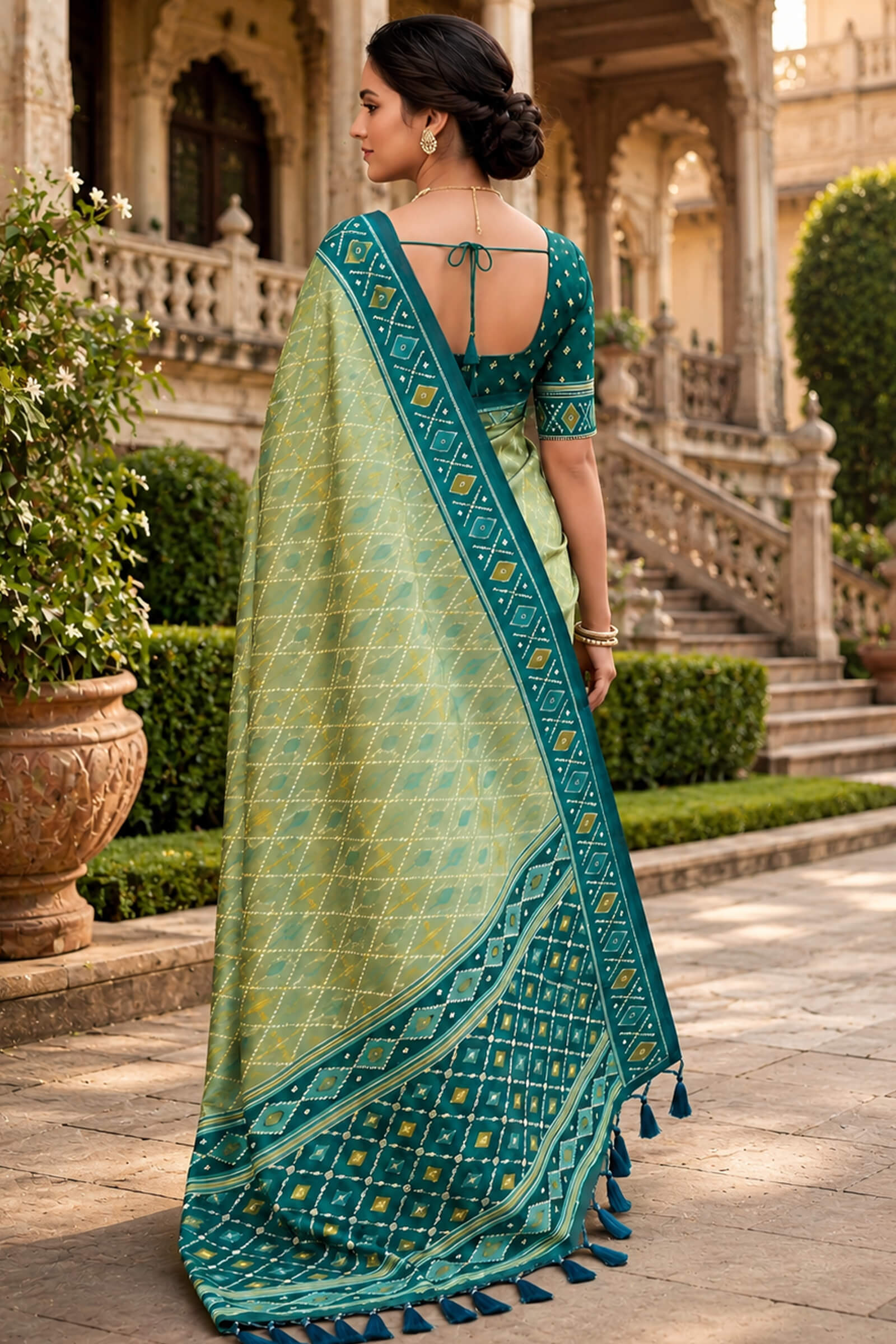 Amazing Pista Patola Silk Saree with Excellent Blouse Piece