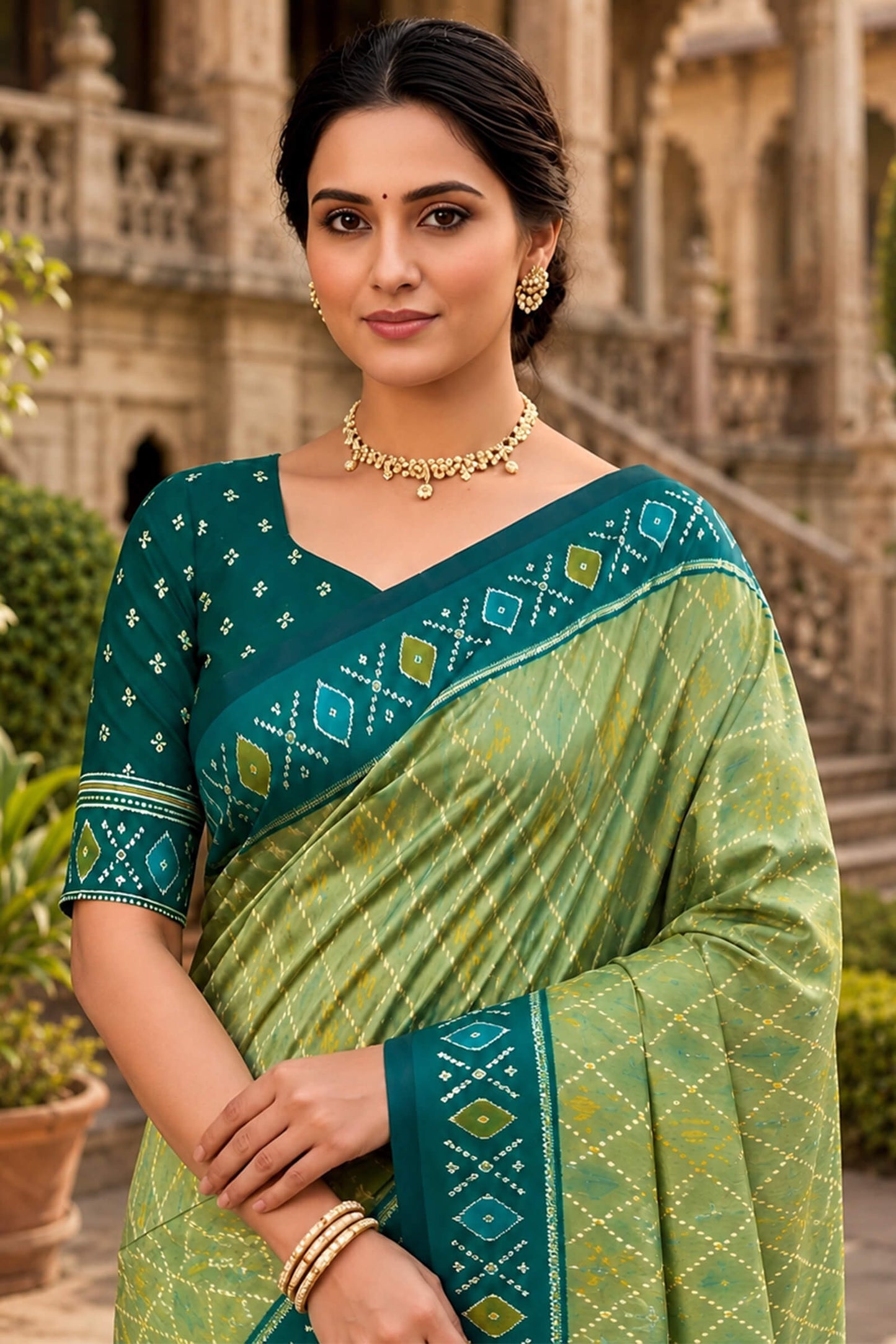 Amazing Pista Patola Silk Saree with Excellent Blouse Piece