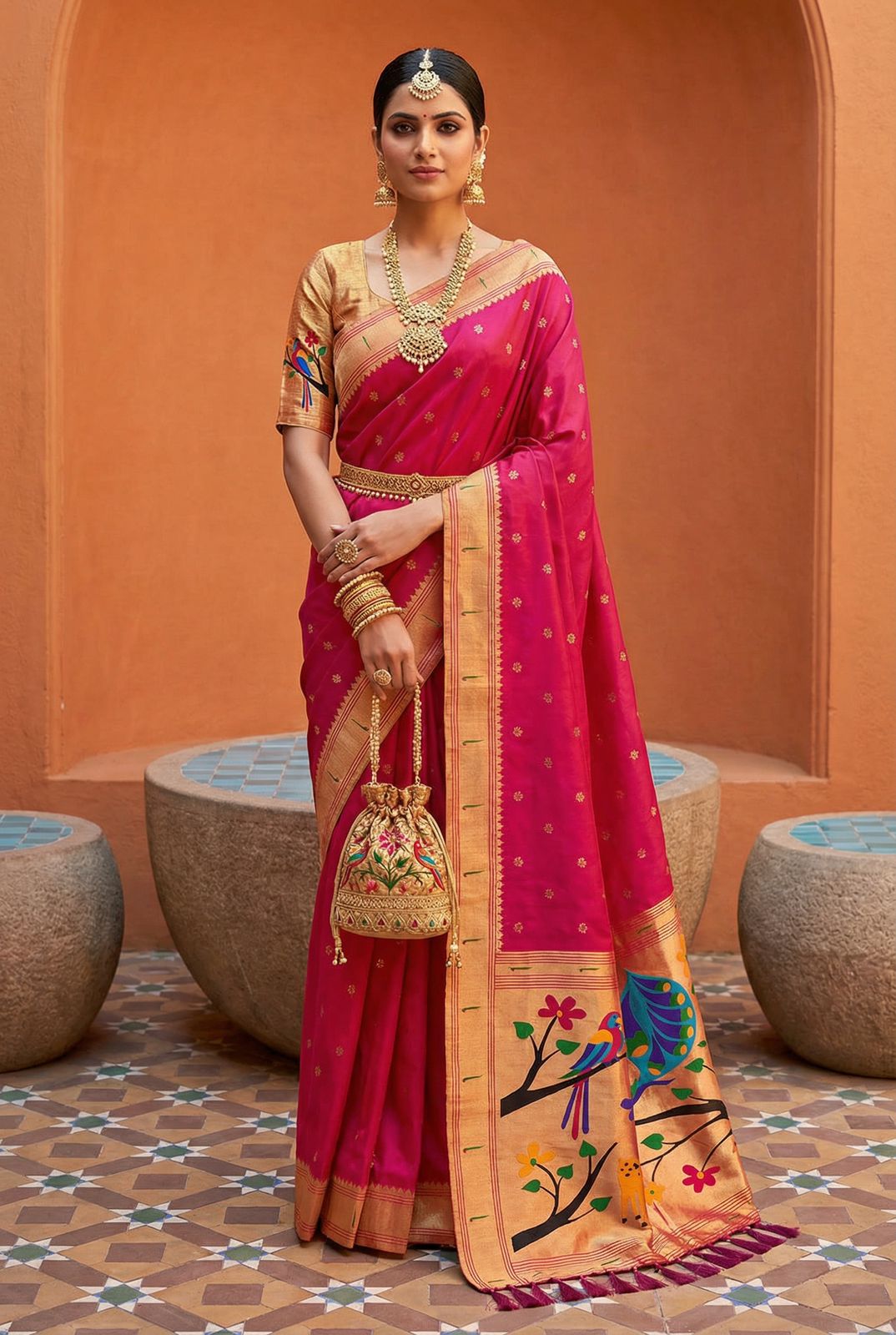 Dalliance Dark Pink Paithani Silk Saree With Smashing Blouse Piece