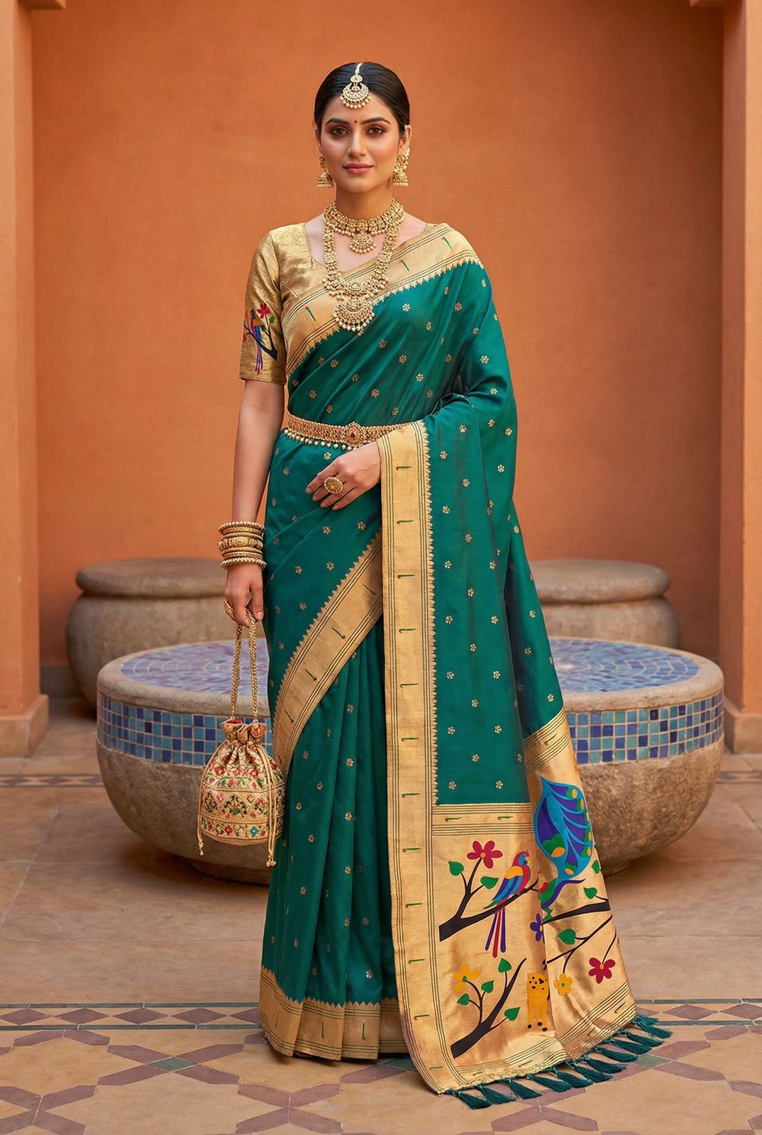 Improbable Green Paithani Silk Saree With Dazzling Blouse Piece