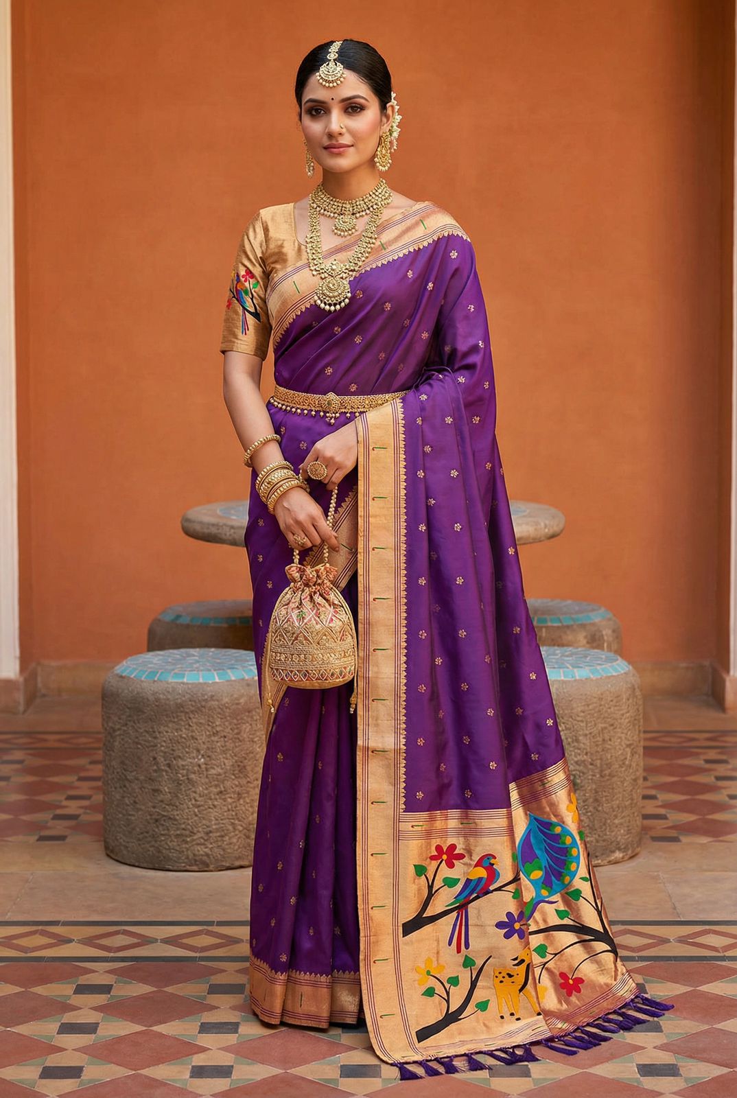 Proficient Purple Paithani Silk Saree With Nebula Blouse Piece