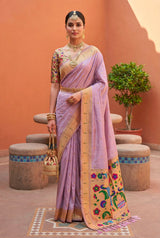 Engrossing Lavender Paithani Silk Saree With Sonorous Blouse Piece