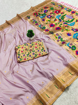 Engrossing Lavender Paithani Silk Saree With Sonorous Blouse Piece