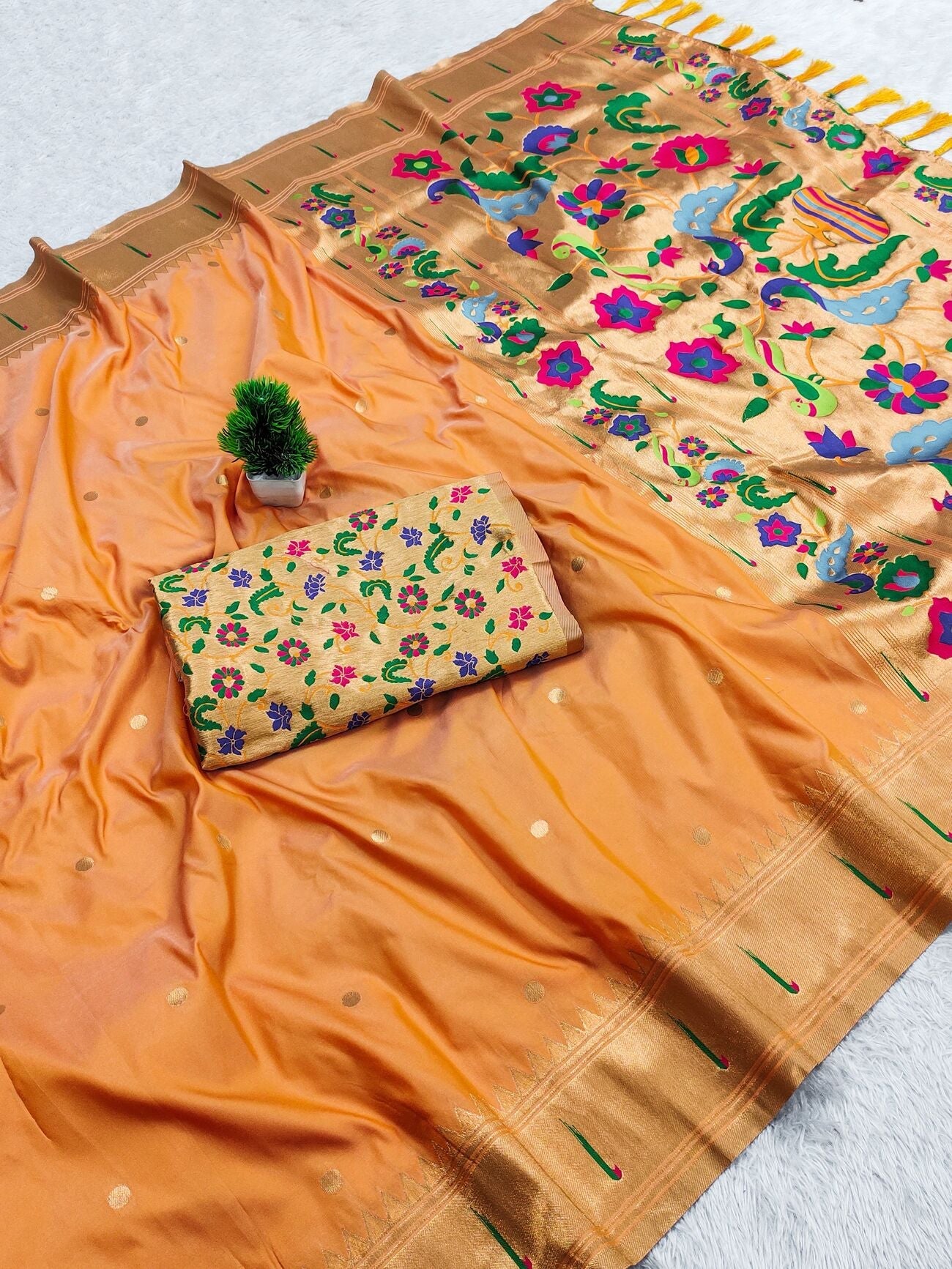 Elegant Mustard Paithani Silk Saree With Forbearance Blouse Piece