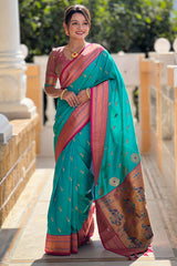 Eloquence Sea Green Paithani Silk Saree With Fugacious Blouse Piece