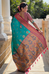 Eloquence Sea Green Paithani Silk Saree With Fugacious Blouse Piece