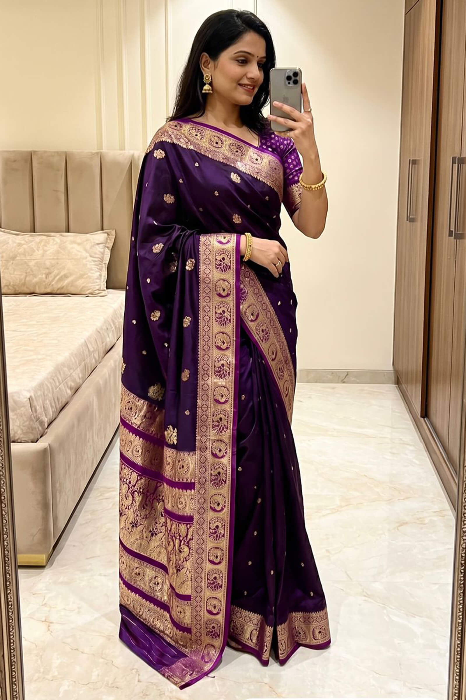 Ravishing Purple Pure Zari Weaving Banarasi Silk Saree With Delightful Blouse Piece