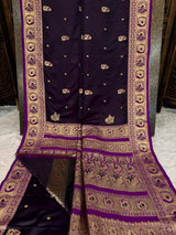 Ravishing Purple Pure Zari Weaving Banarasi Silk Saree With Delightful Blouse Piece