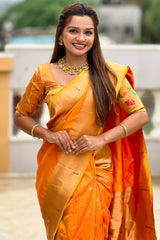 Winsome Mustard Paithani Silk Saree With Unique Blouse Piece