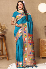 Beleaguer Firozi Paithani Silk Saree With Cynosure Blouse Piece