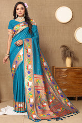 Beleaguer Firozi Paithani Silk Saree With Cynosure Blouse Piece