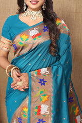 Beleaguer Firozi Paithani Silk Saree With Cynosure Blouse Piece