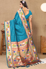 Beleaguer Firozi Paithani Silk Saree With Cynosure Blouse Piece
