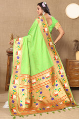Scrumptious Parrot Paithani Silk Saree With Snappy Blouse Piece