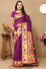 Resonant Purple Paithani Silk Saree With Posh Blouse Piece