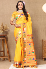 Denouement Yellow Paithani Silk Saree With Quintessential Blouse Piece