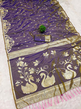 Pleasant Lavender Pure Zari Weaving Banarasi Silk Saree With Tantalizing Blouse Piece