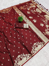 Winsome Maroon Pure Zari Weaving Banarasi Silk Saree With Enthralling Blouse Piece
