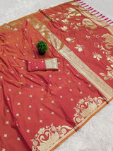 Impressive Pink Pure Zari Weaving Banarasi Silk Saree With Arresting Blouse Piece