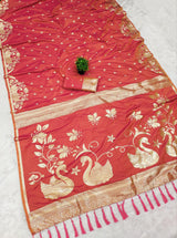 Impressive Pink Pure Zari Weaving Banarasi Silk Saree With Arresting Blouse Piece