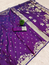 Quixotic Purple Pure Zari Weaving Banarasi Silk Saree With Flamboyant Blouse Piece