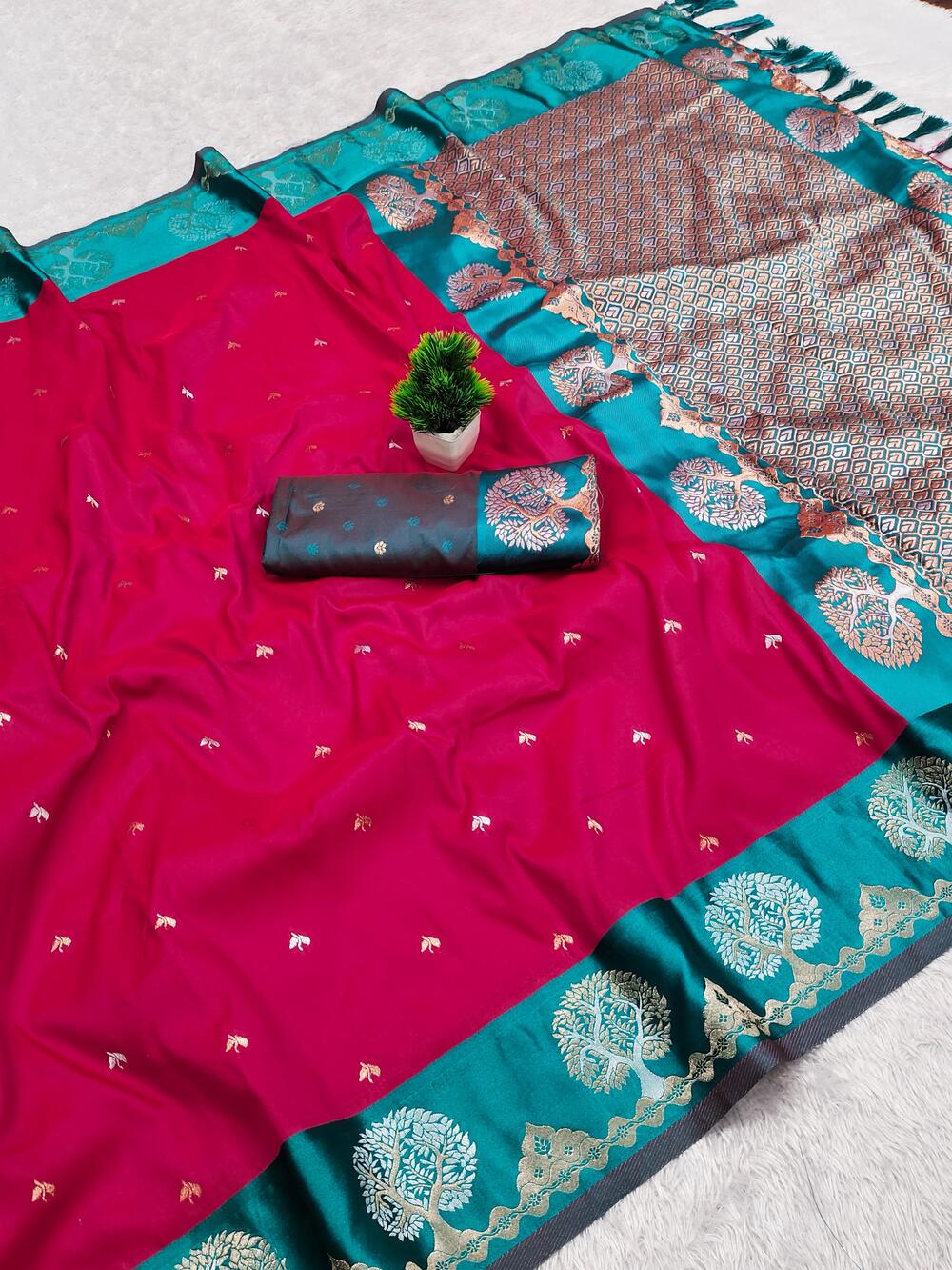 Symmetrical Dark Pink Paithani Silk Saree With Elegant Blouse Piece