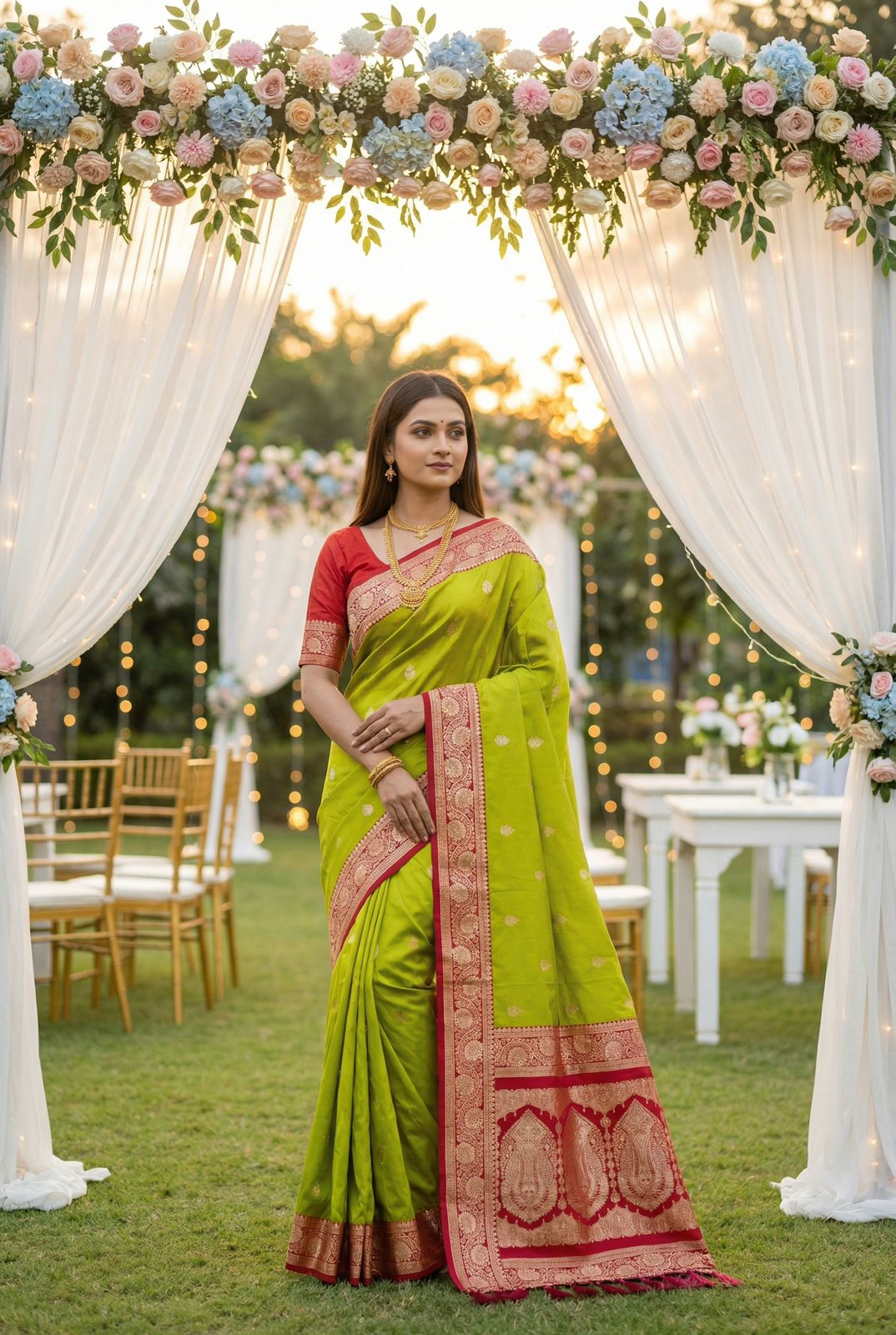 Engaging Parrot Pure Zari Weaving Banarasi Silk Saree With Majesty Blouse Piece