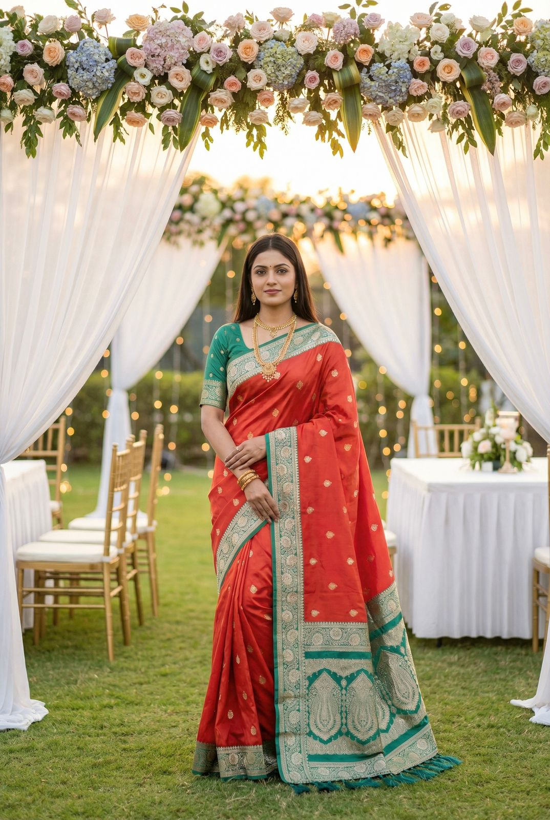 Embrocation Red Pure Zari Weaving Banarasi Silk Saree With Felicitous Blouse Piece