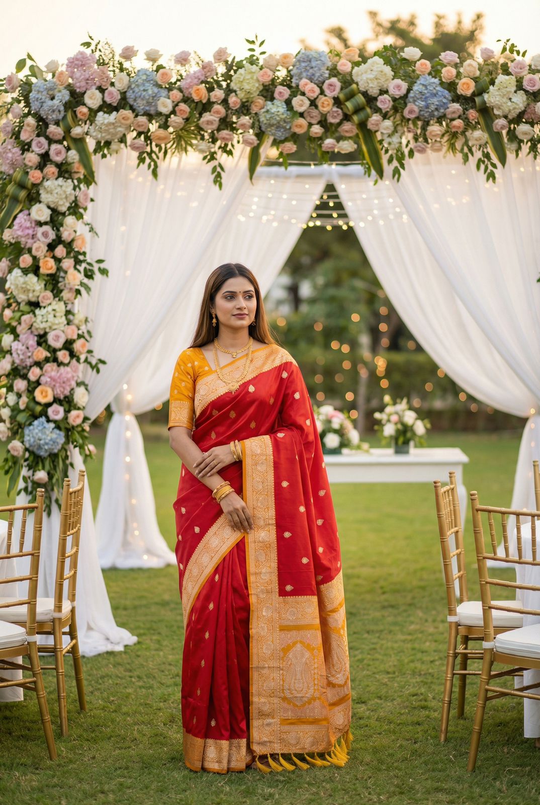 Pulsating Red Pure Zari Weaving Banarasi Silk Saree With Nectarous Blouse Piece