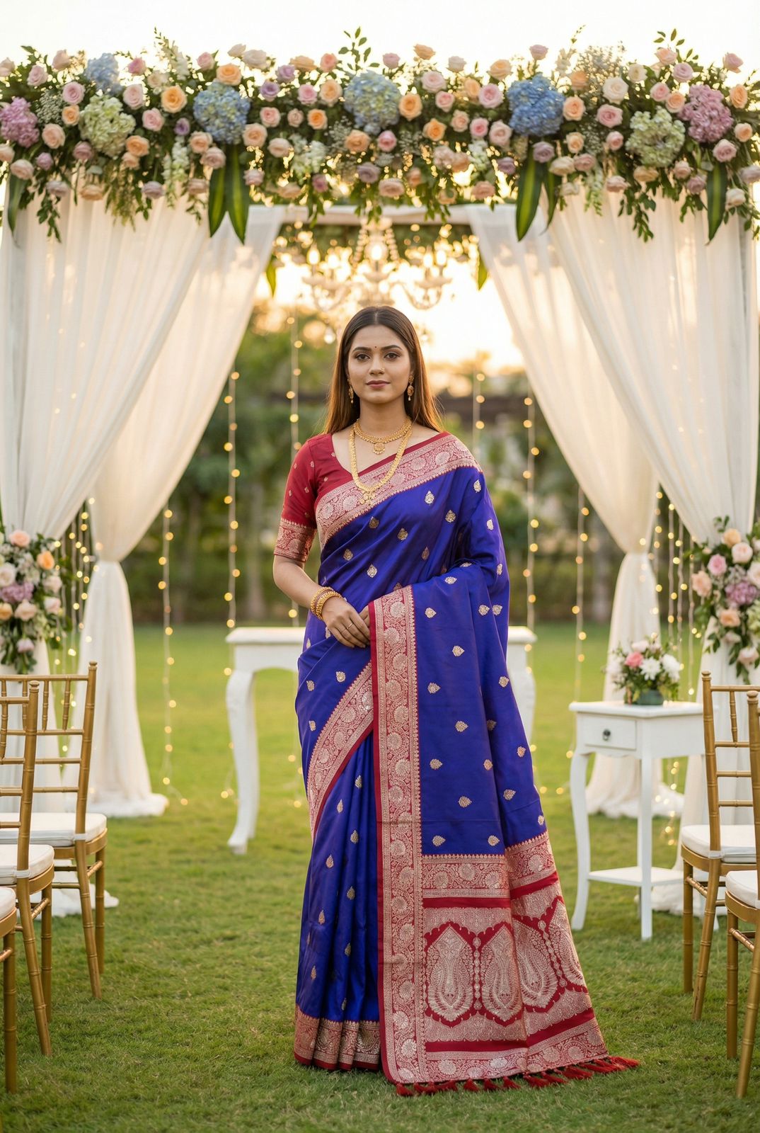 Beautiful Royal Blue Pure Zari Weaving Banarasi Silk Saree With Unique Blouse Piece