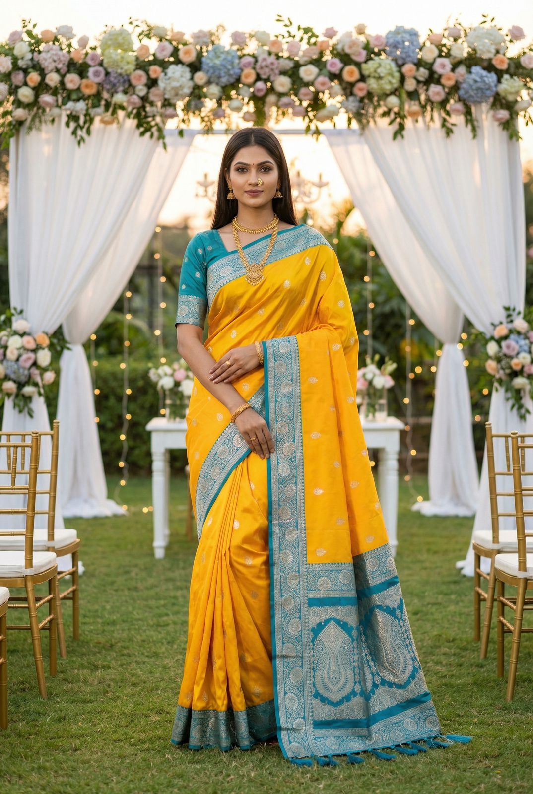 Jazzy Yellow Pure Zari Weaving Banarasi Silk Saree With Radiant Blouse Piece