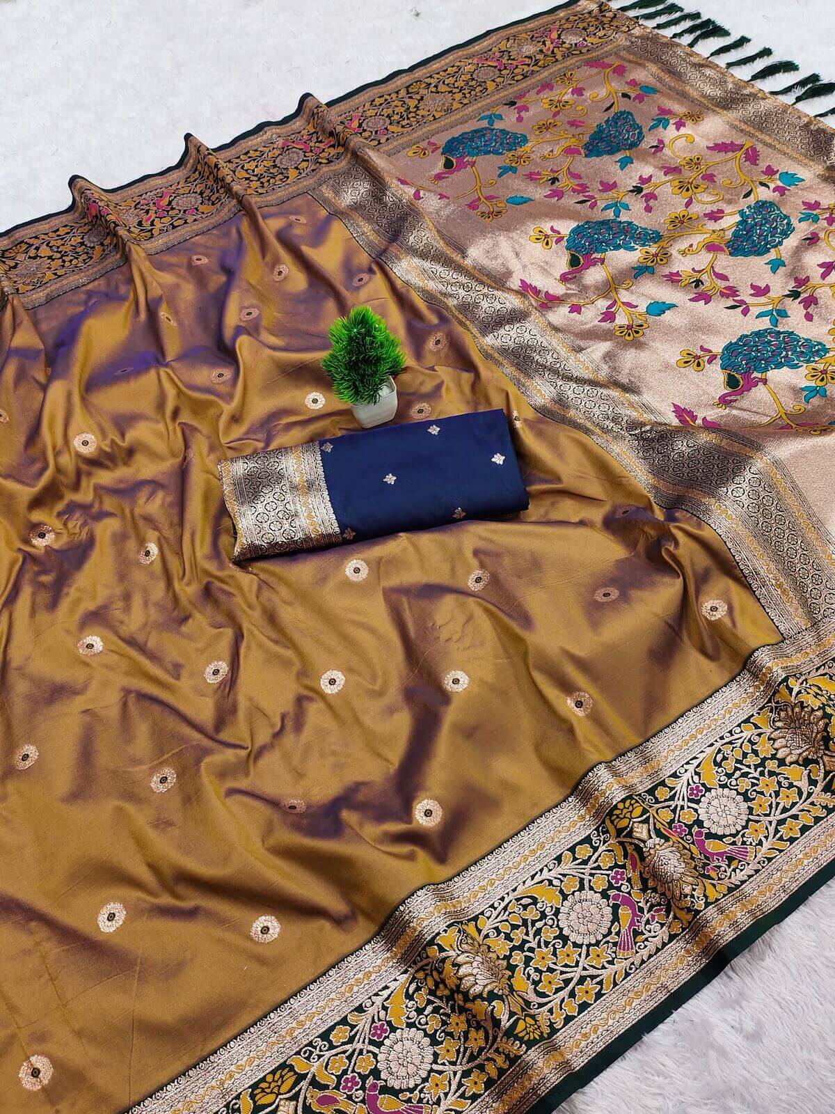 Scrumptious Mustard Paithani Silk Saree With Seraphic Blouse Piece