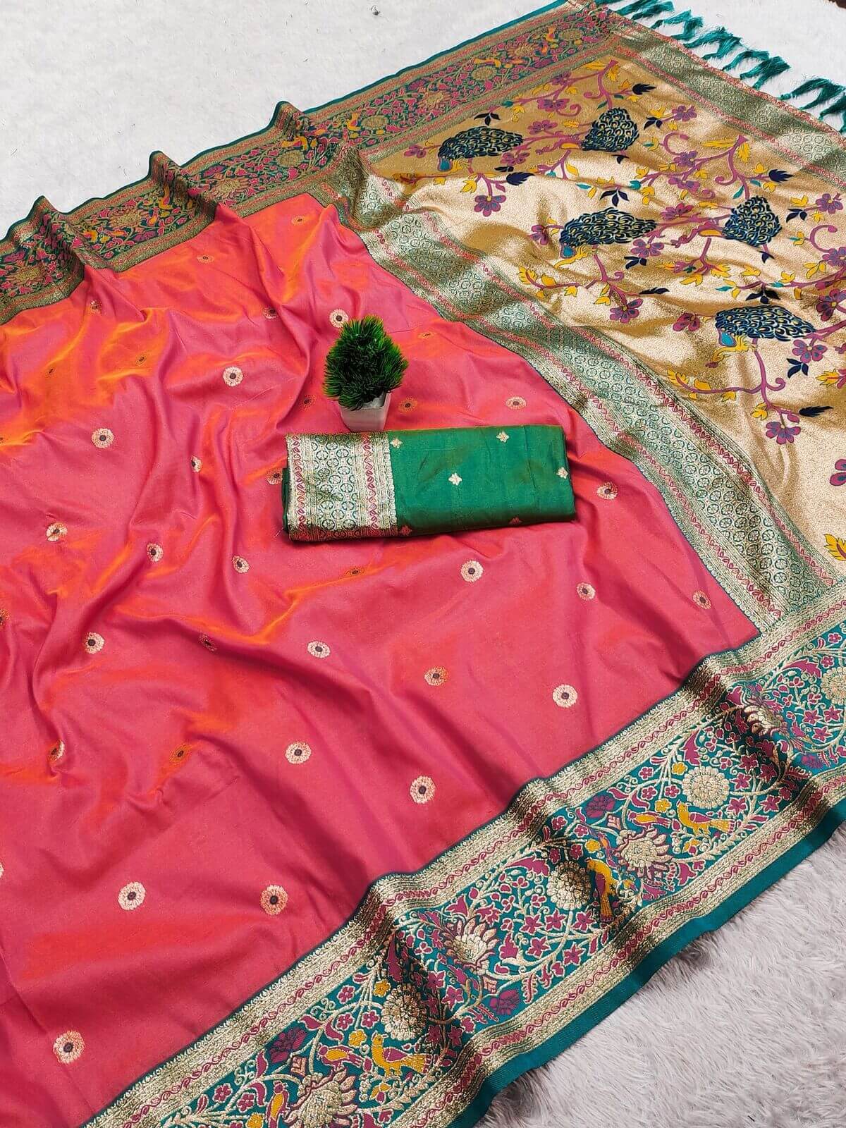 Adorable Pink Paithani Silk Saree With Splendiferous Blouse Piece