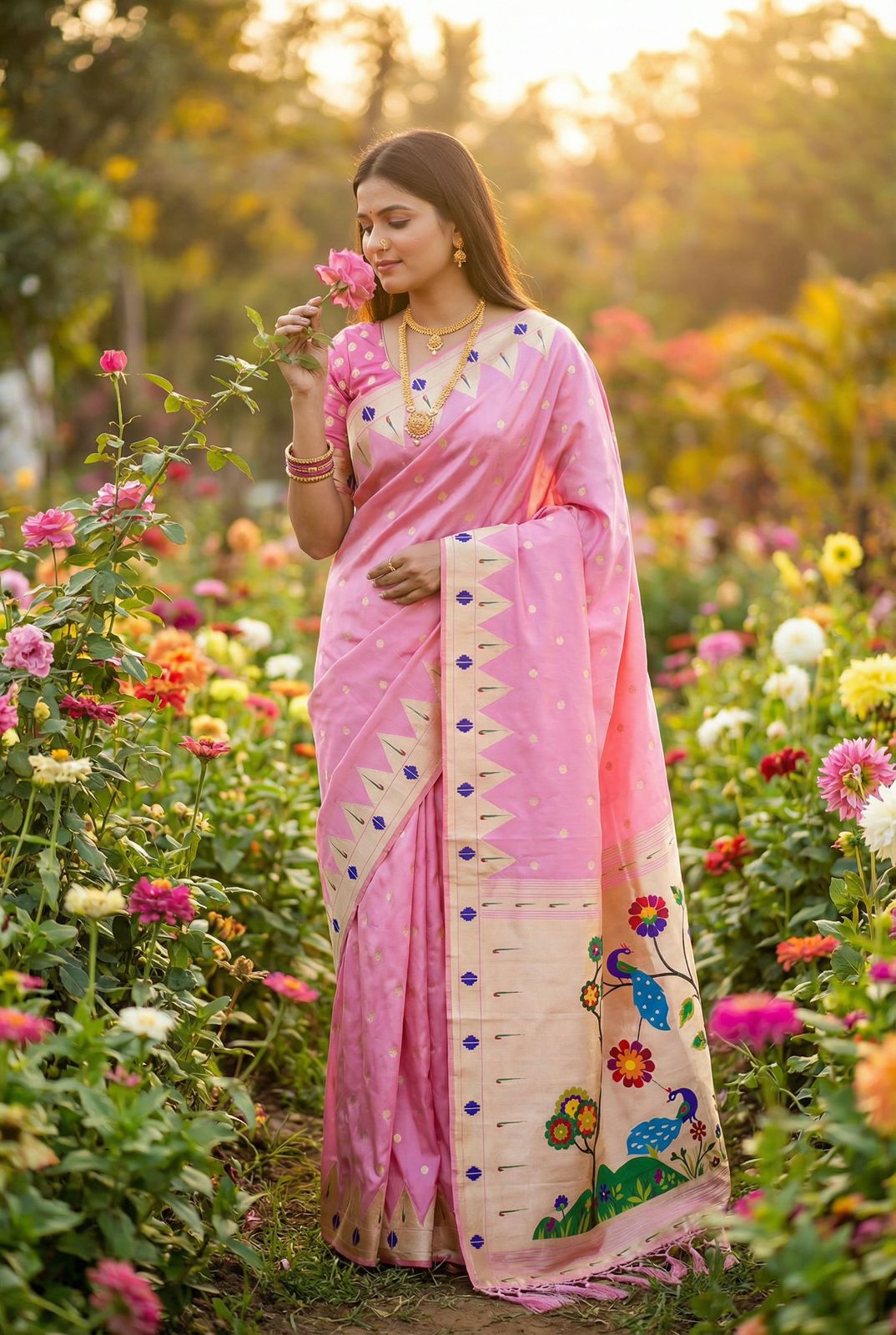 Invaluable Baby Pink Paithani Silk Saree With Intricate Blouse Piece
