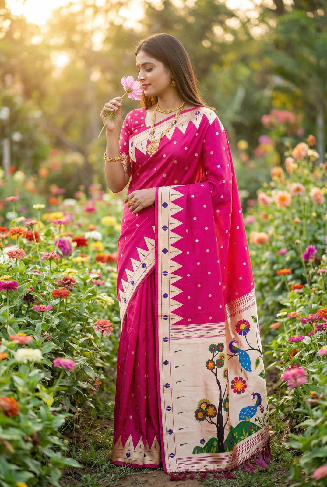 Admirable Dark Pink Paithani Silk Saree With Elision Blouse Piece