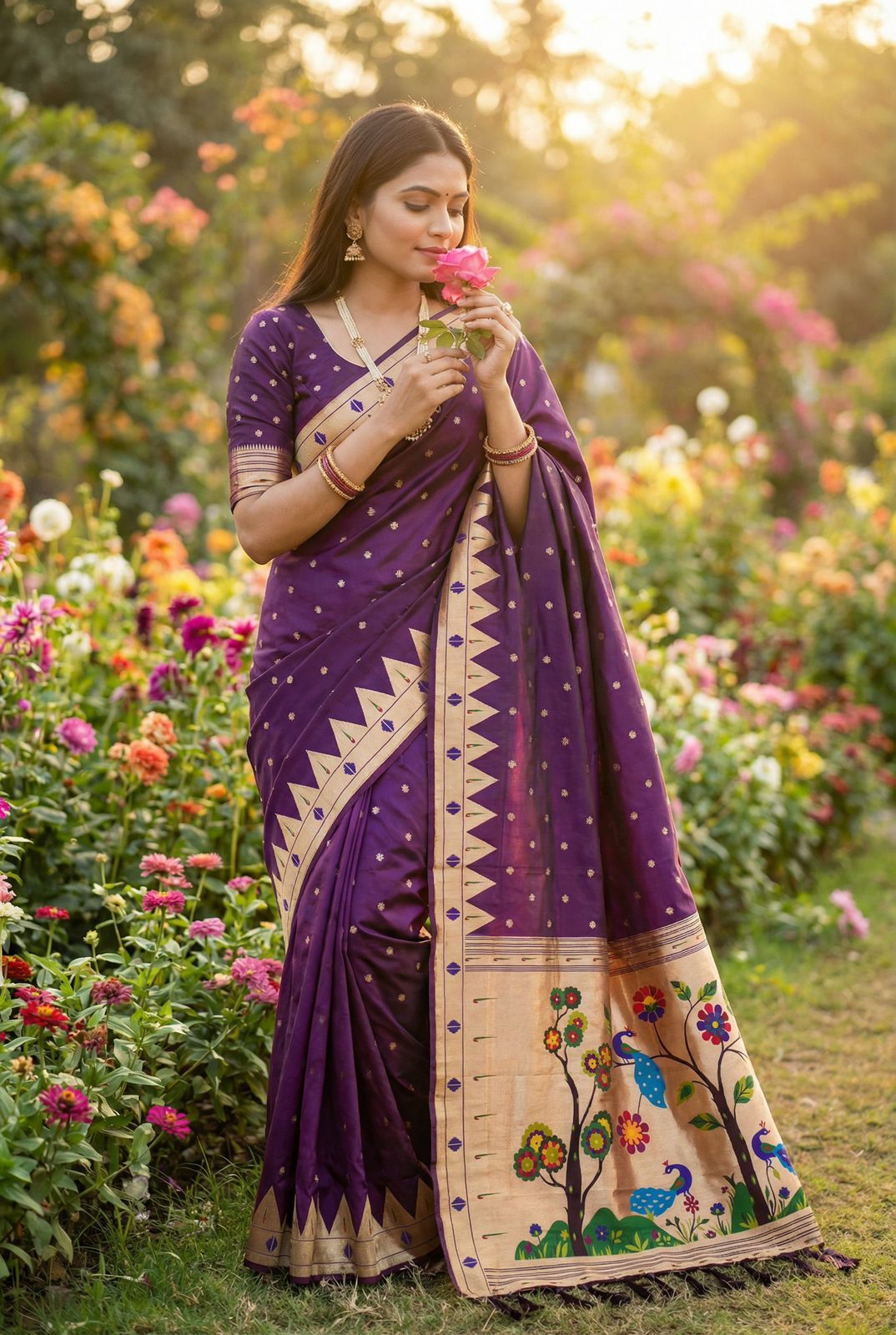 Trendy Purple Paithani Silk Saree With Conflate Blouse Piece