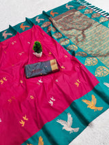 Scrumptious Dark Pink Pure Zari Weaving Banarasi Silk Saree With Glowing Blouse Piece